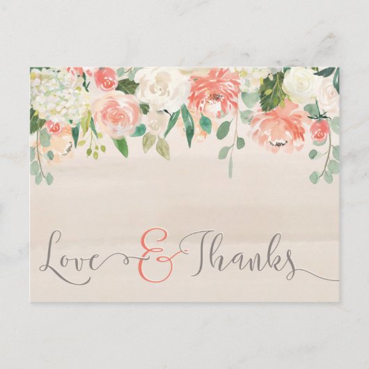 Love & Thanks Floral Thank You Postcard ポストカード (正面)