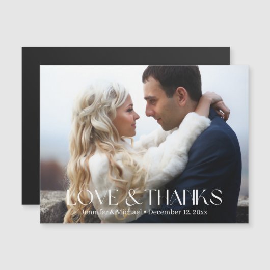 love & thanks modern script photo wedding magnet (正面/裏面)