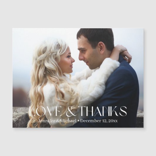 love & thanks modern script photo wedding magnet (正面)