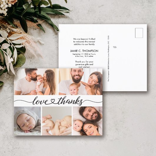 Love & Thanks Multi Photo Baby Birth Announcement  ポストカード