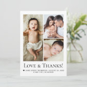 Love & Thanks Photo Collage Birth Announcement サンキューカード (スタンド正面)