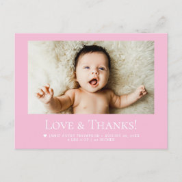 Love & Thanks Pink Baby Photo announcement ポストカード