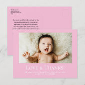 Love & Thanks Pink Baby Photo announcement ポストカード (正面/裏面)