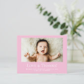 Love & Thanks Pink Baby Photo announcement ポストカード (スタンド正面)