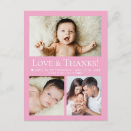 Love & Thanks Pink Baby Photo Collage birth ポストカード