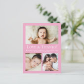 Love & Thanks Pink Baby Photo Collage birth ポストカード (スタンド正面)