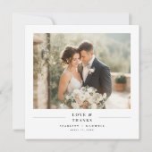 Love & Thanks Simple Modern Wedding Photo Square サンキューカード (正面)
