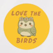 Love the Birds – Whimsical Owl with Flower Crown ラベル (デザイン2)