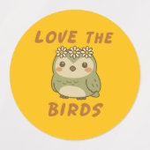 Love the Birds – Whimsical Owl with Flower Crown ラベル (デザイン1)