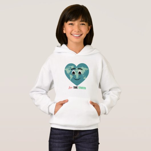 Love The Earth Cute Heart World Hoodie (正面フル)