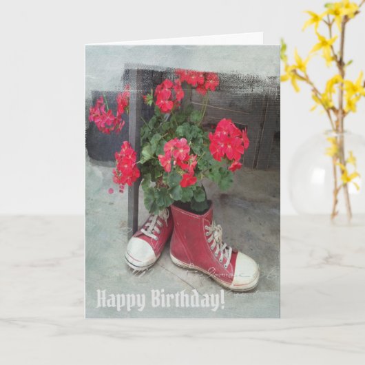 Love the Shoes and red Geraniums Card カード (黄色い花)