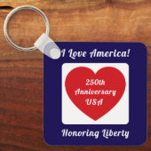 Love the USA Patriotic Red White Blue Heart 250th キーホルダー (正面)