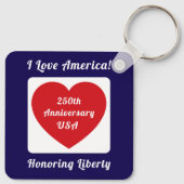 Love the USA Patriotic Red White Blue Heart 250th キーホルダー (裏面)
