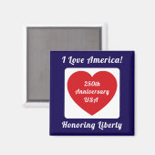 Love the USA Patriotic Red White Blue Heart 250th マグネット (正面/裏面)