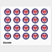 Love the USA Patriotic Red White Blue Heart 250th ラウンドシール (シート)