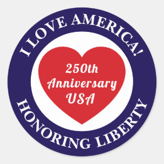 Love the USA Patriotic Red White Blue Heart 250th ラウンドシール