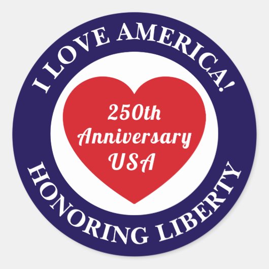 Love the USA Patriotic Red White Blue Heart 250th ラウンドシール (正面)
