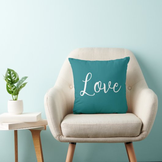 Love Throw Pillow Teal Blue White クッション (椅子)