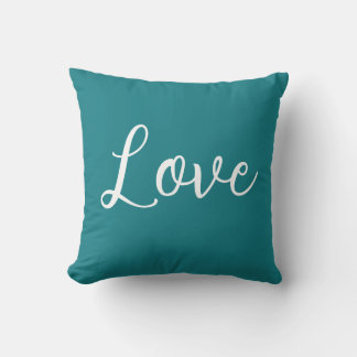 Love Throw Pillow Teal Blue White クッション
