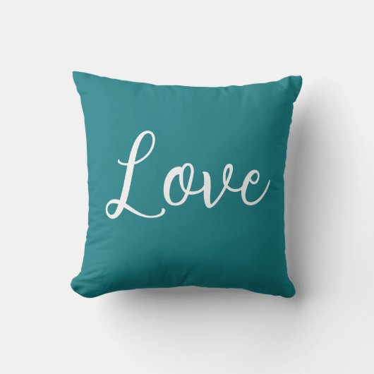 Love Throw Pillow Teal Blue White クッション (正面)