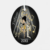 Love to Dance – ブラックと金ゴールド メタルオーナメント (正面左)