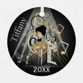 Love to Dance – ブラックと金ゴールド メタルオーナメント (正面)