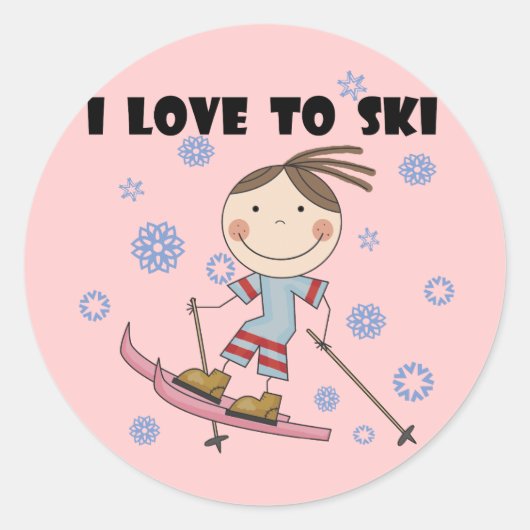 Love to Ski – 女子Tシャツとギフト ラウンドシール (正面)