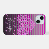Love Tree iPhoneケース ピンクストライプ iPhone 15ケース (裏面横)