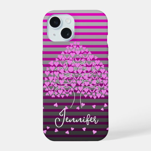 Love Tree iPhoneケース ピンクストライプ iPhone 15ケース (裏面)