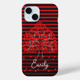 Love Tree iPhone Case Red Black Stripe iPhone 15ケース