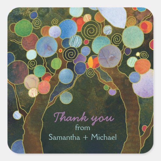 Love Trees Blue結婚's Thank You スクエアシール (正面)