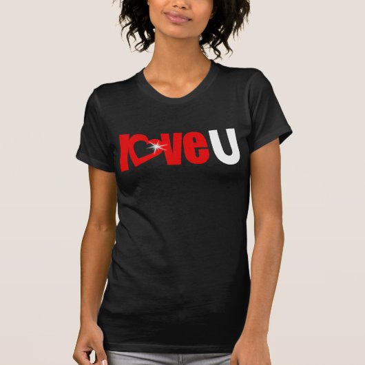 "love U"スパークルホワイトハート文字トップ Tシャツ (正面)