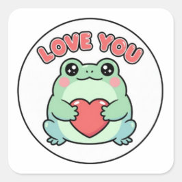 Love U Frog Sticker Cute Heart Eyes Frog Romantic  スクエアシール