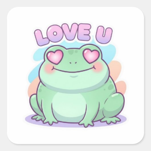 Love U Frog Sticker Cute Heart Eyes Frog Romantic  スクエアシール (正面)