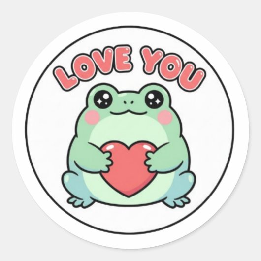 Love U Frog Sticker Cute Heart Eyes Frog Romantic  ラウンドシール (正面)