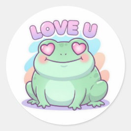 Love U Frog Sticker Cute Heart Eyes Frog Romantic  ラウンドシール