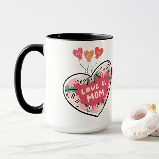 Love U. Mom: Floral Heart mug マグカップ (ドーナツ付き)