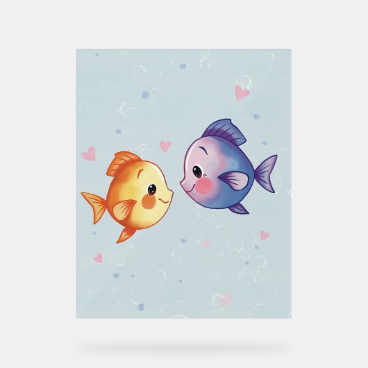 Love Under the Sea – Cute Watercolor Fish Couple アクリルサイン (正面)