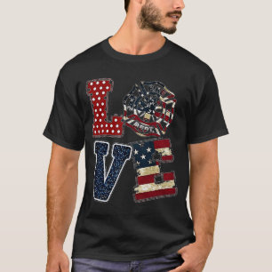 Love USA消防士アメリカ国旗7月4日Thin R Tシャツ