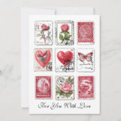 Love Valentine Postal Stamps Ephemera Collage Art カード (正面)