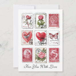 Love Valentine Postal Stamps Ephemera Collage Art カード