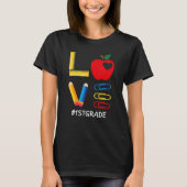 LOVE Valentines Day Apple Crayon 1st Grade Teacher Tシャツ (正面)