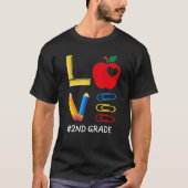 LOVE Valentines Day Apple Crayon 2nd Grade Teacher Tシャツ (正面)