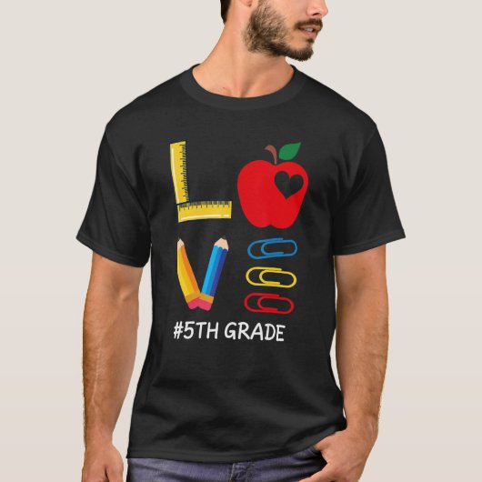 LOVE Valentines Day Apple Crayon 5th Grade Teacher Tシャツ (正面)