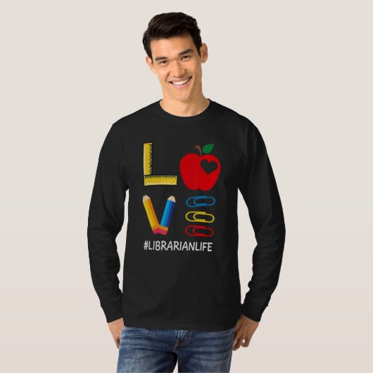 LOVE Valentines Day Apple Pencil Crayon Cute Libra Tシャツ (正面フル)