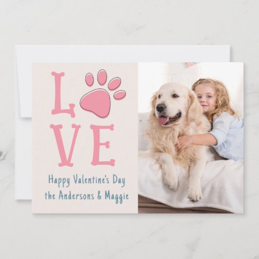 LOVE Valentines Day Pawプリントカスタムペット犬の写真 シーズンカード (正面)