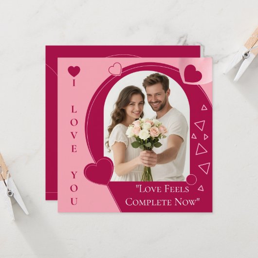 Love Valentines Day Pink Custom Greeting Card カード (正面/裏面インサイチュ)