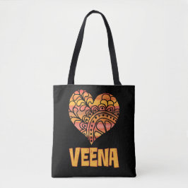 Love Veena Orange Mandala Heart Indian Music トートバッグ