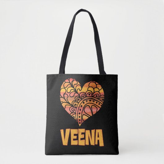 Love Veena Orange Mandala Heart Indian Music トートバッグ (正面)