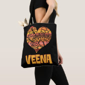Love Veena Orange Mandala Heart Indian Music トートバッグ (クローズアップ)